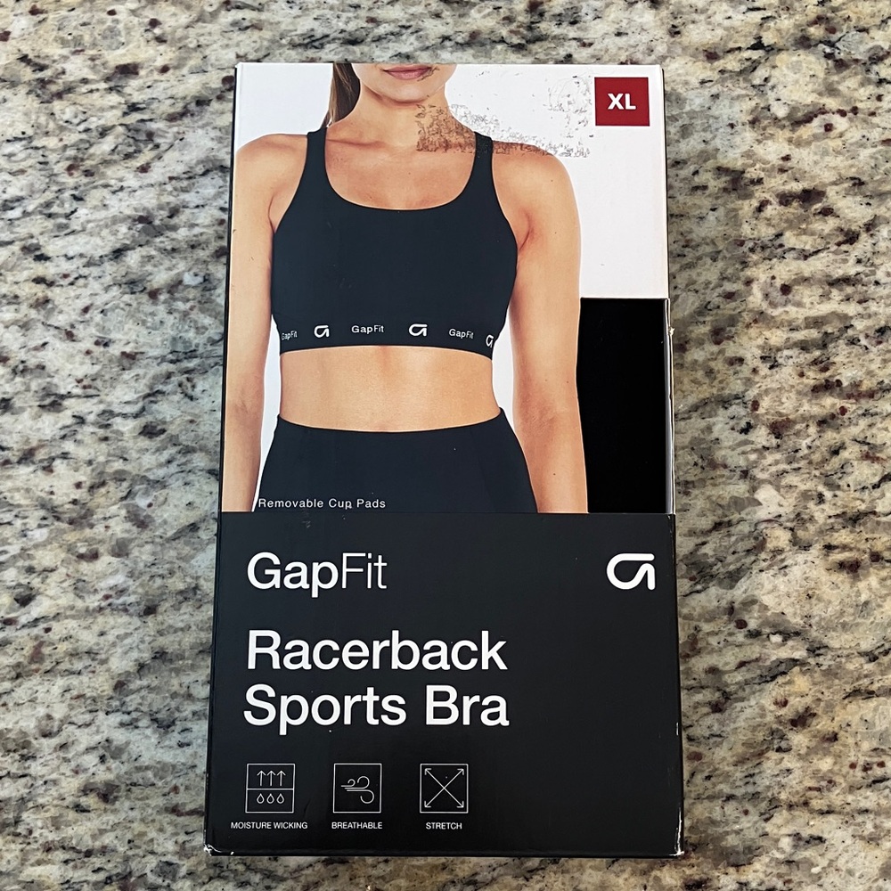 GapFit Racerback Sports Bra XL Black High Support Moisture Wicking Activewear